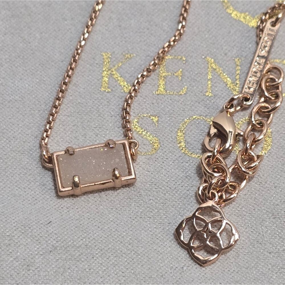 Kendra Scott Iridescent White Drusy and Rose Gold Bar Necklace